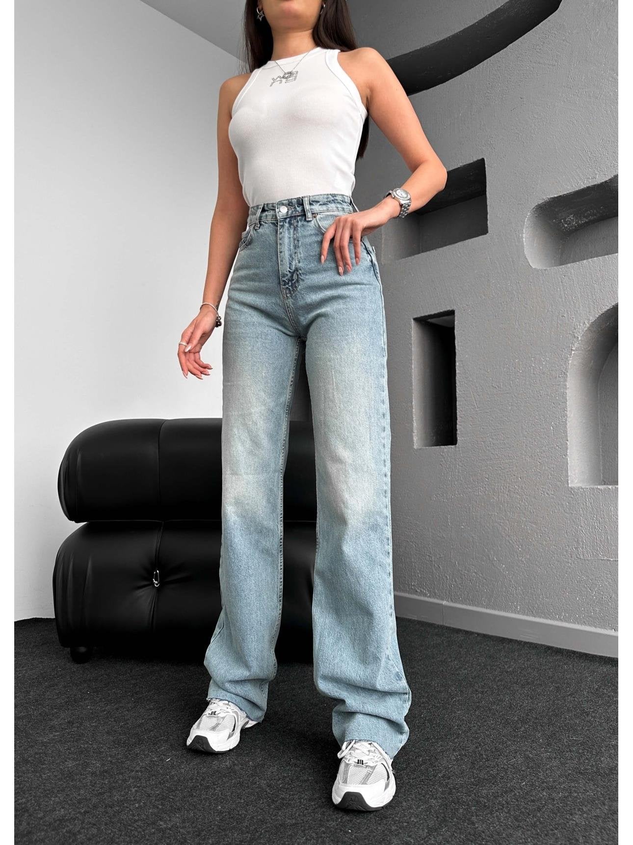 Açık Mavi Wide-Leg Jean