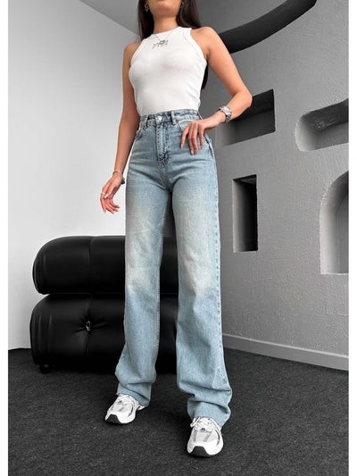Açık Mavi Wide-Leg Jean