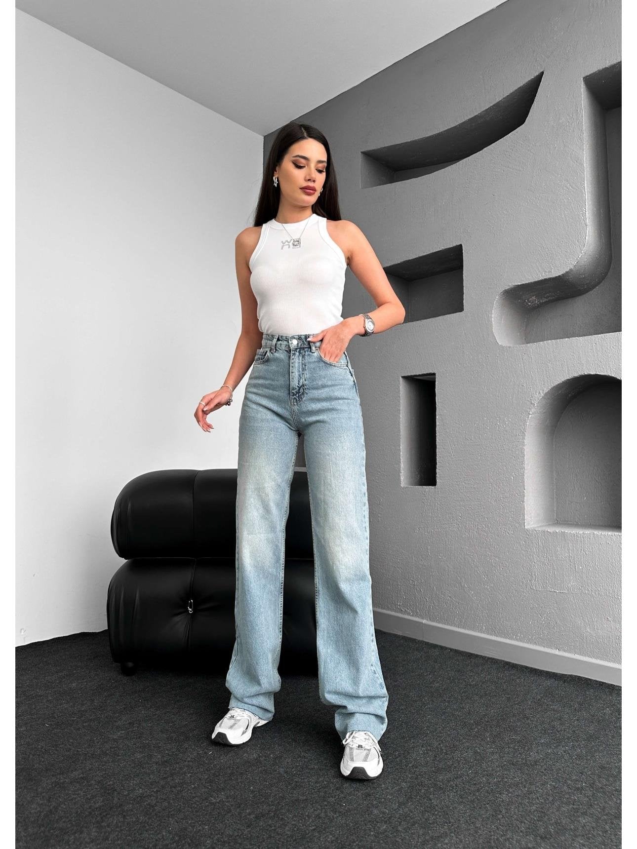 Açık Mavi Wide-Leg Jean