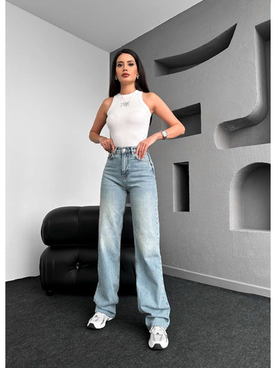 Açık Mavi Wide-Leg Jean