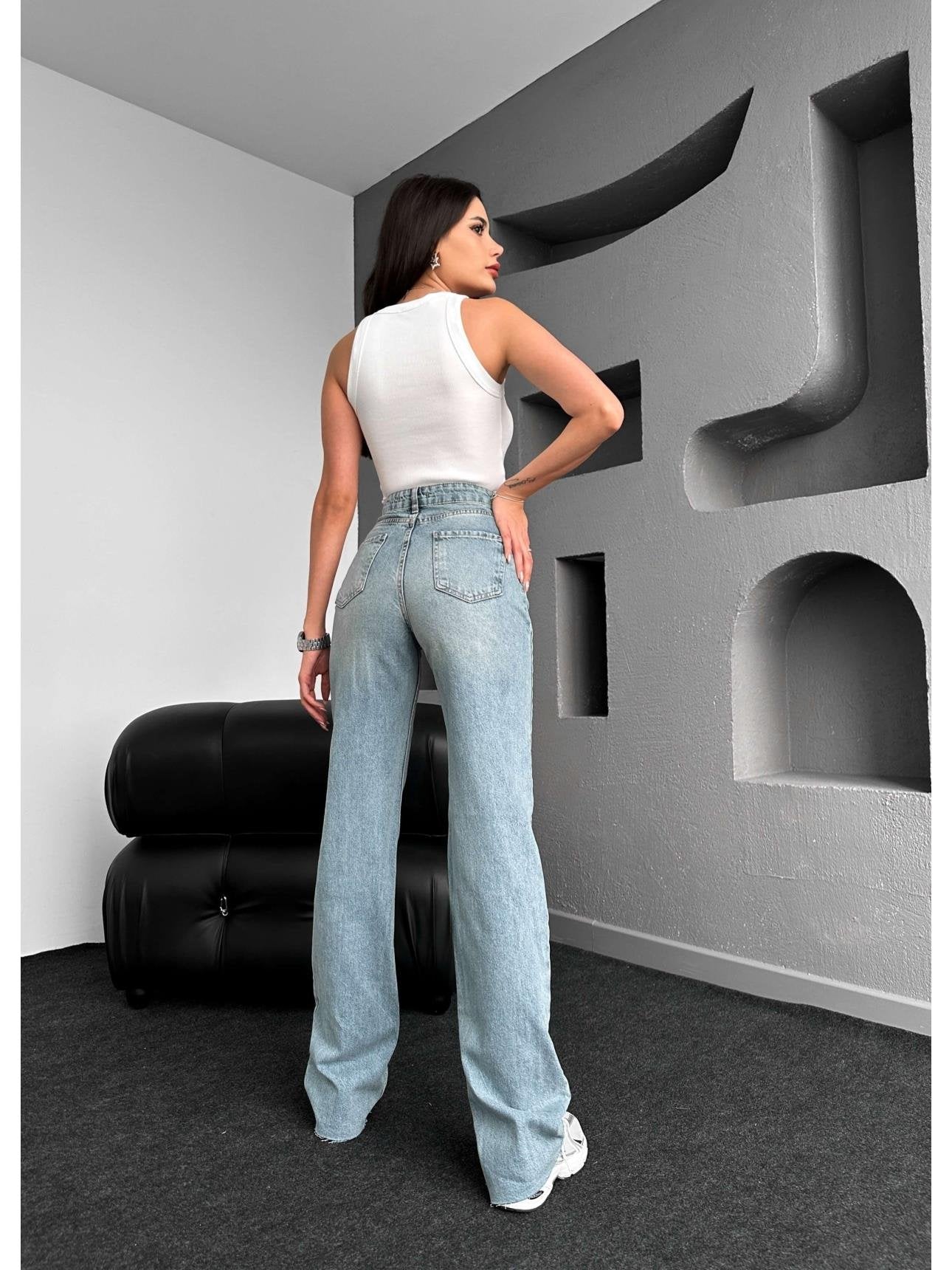 Açık Mavi Wide-Leg Jean