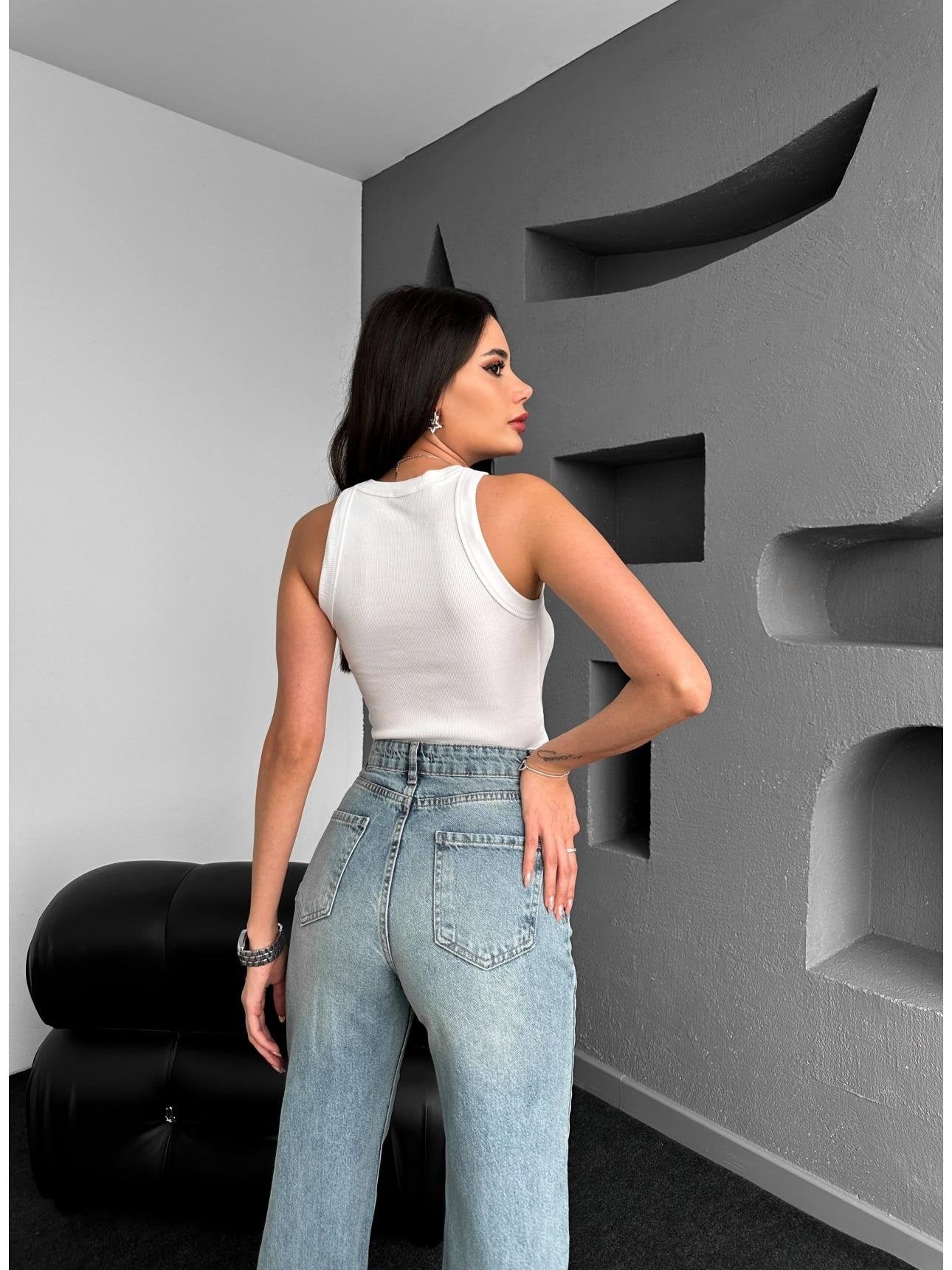Açık Mavi Wide-Leg Jean
