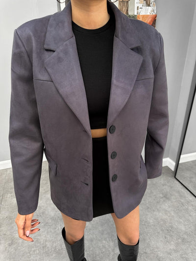 Antrasit Oversize Süet Blazer Ceket