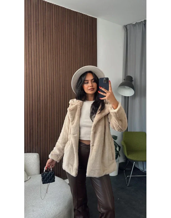 Bej Peluş Kürk Kaban