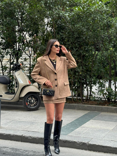 Sütlü Kahve Oversize Süet Blazer Ceket
