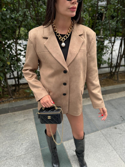 Sütlü Kahve Oversize Süet Blazer Ceket