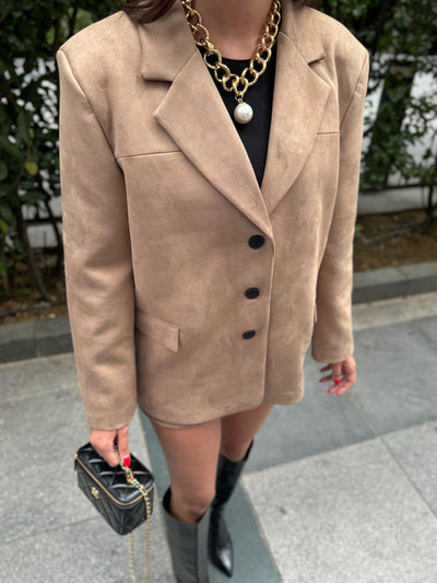 Sütlü Kahve Oversize Süet Blazer Ceket