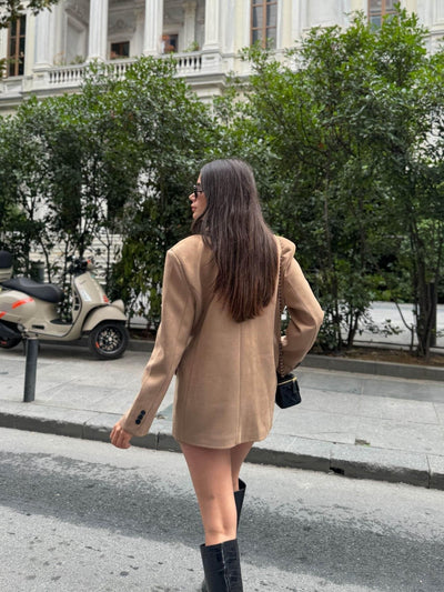 Sütlü Kahve Oversize Süet Blazer Ceket