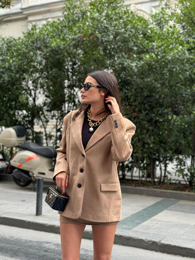 Sütlü Kahve Oversize Süet Blazer Ceket
