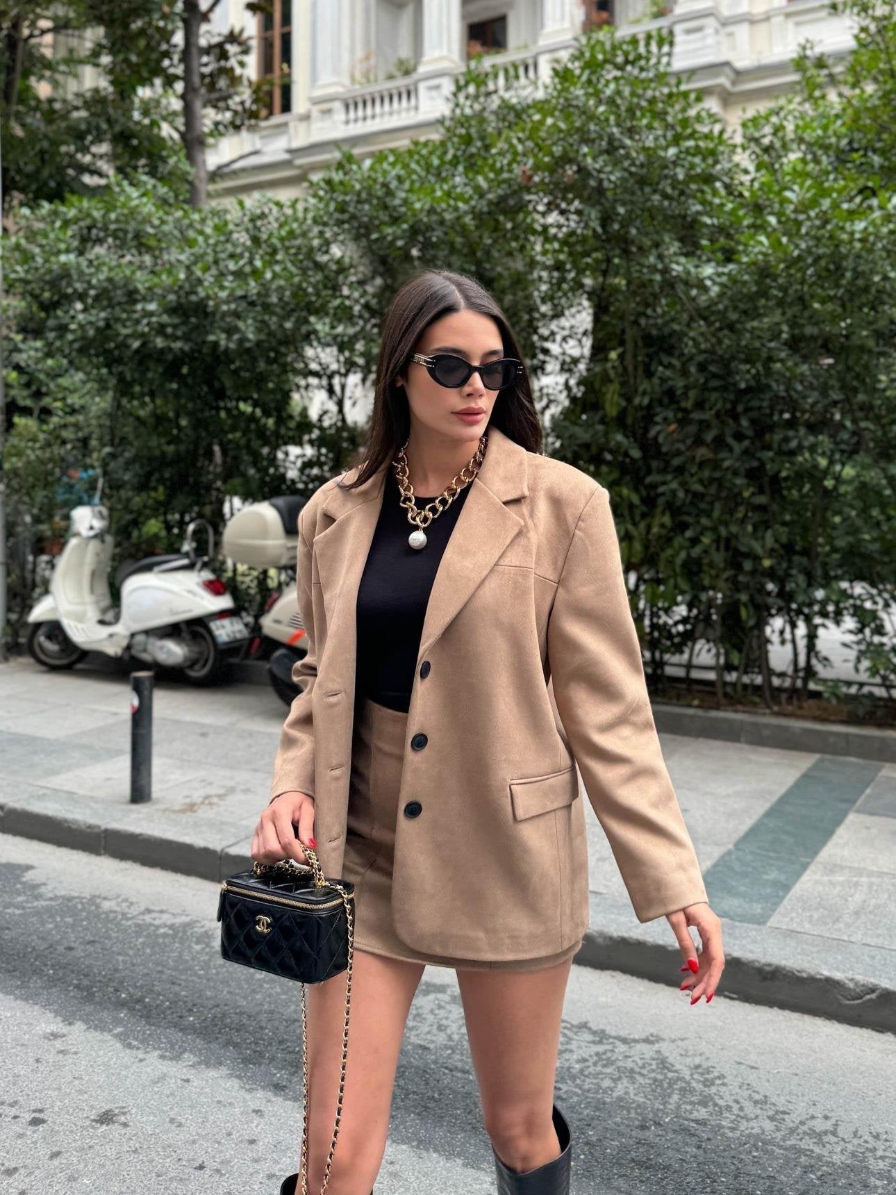 Sütlü Kahve Oversize Süet Blazer Ceket