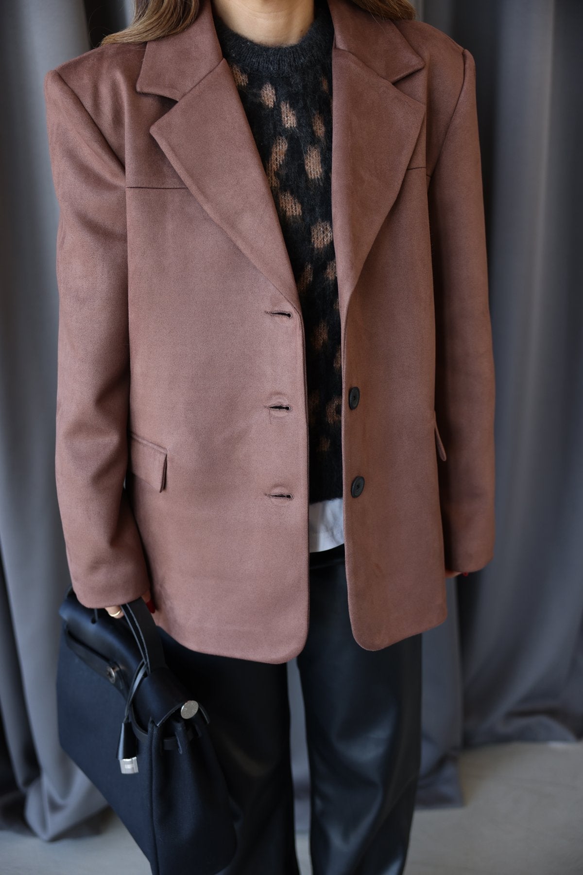 Çift Cepli Süet Blazer Ceket