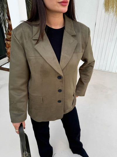 Haki Oversize Süet Blazer Ceket