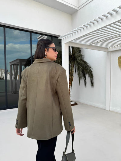 Haki Oversize Süet Blazer Ceket