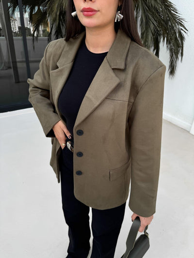 Haki Oversize Süet Blazer Ceket