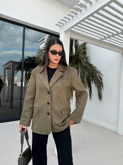 Haki Oversize Süet Blazer Ceket