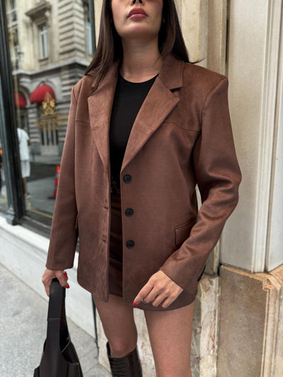 Kahve Oversize Süet Blazer Ceket