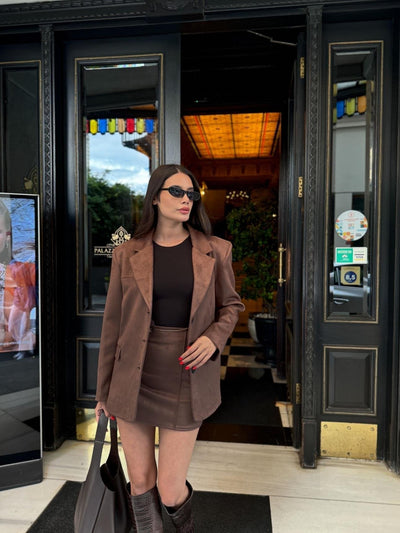 Kahve Oversize Süet Blazer Ceket