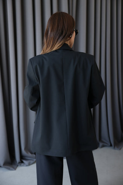 Kruvaze Yaka Çift Cepli Blazer Ceket