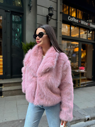 Pembe Regular Fit Peluş Kürk