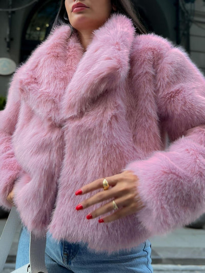 Pembe Regular Fit Peluş Kürk