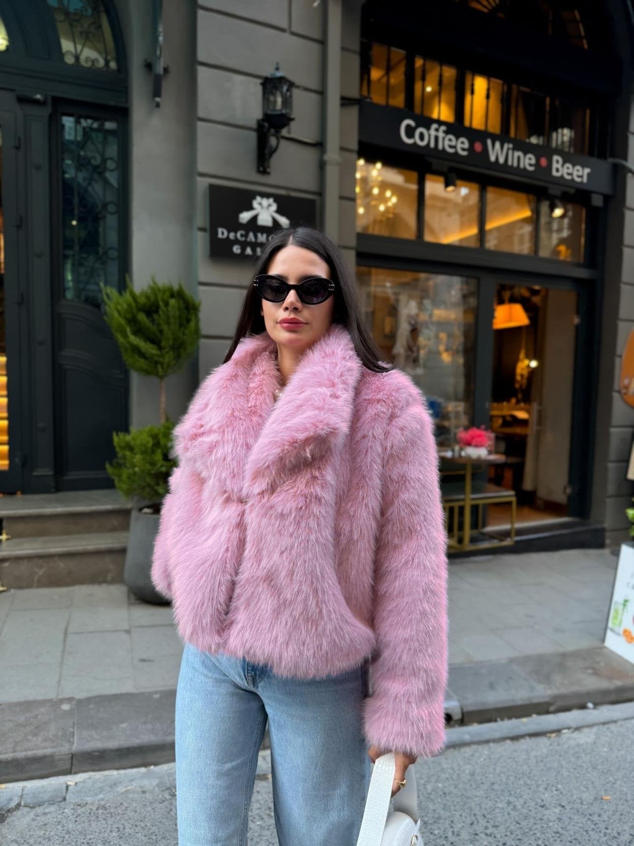 Pembe Regular Fit Peluş Kürk