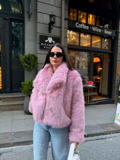 Pembe Regular Fit Peluş Kürk