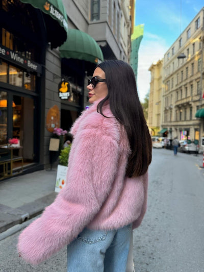 Pembe Regular Fit Peluş Kürk