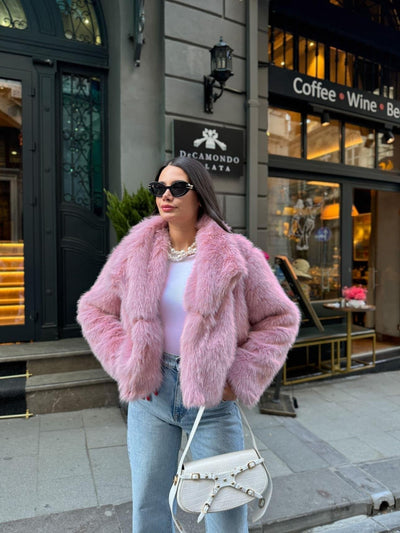 Pembe Regular Fit Peluş Kürk