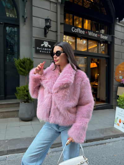 Pembe Regular Fit Peluş Kürk