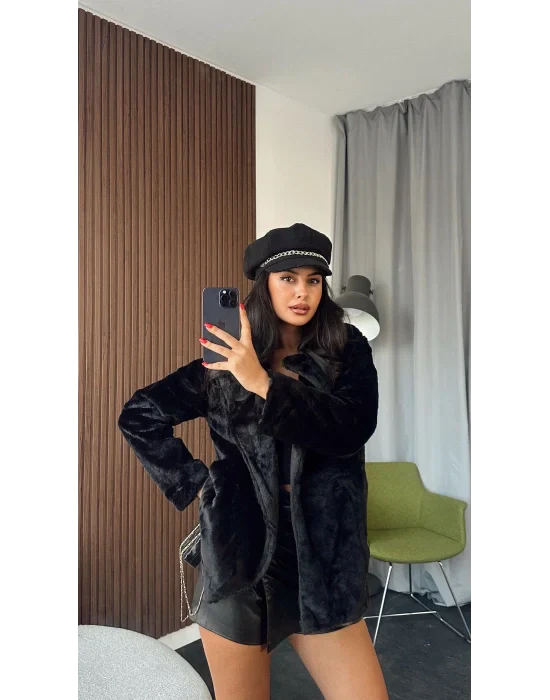 Siyah Peluş Kürk Kaban