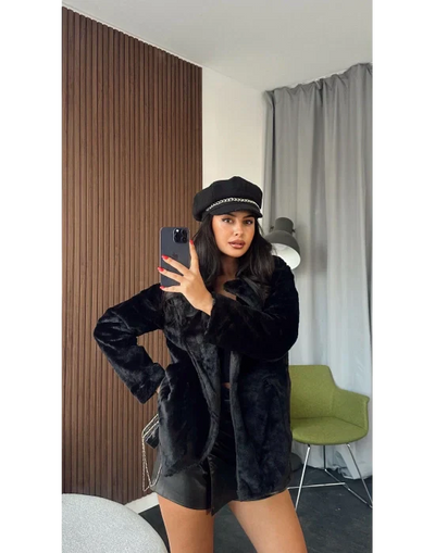 Siyah Peluş Kürk Kaban